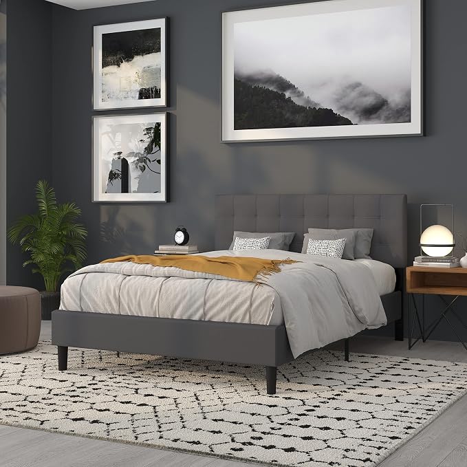 Flash Furniture Bedford Tufted Upholstered Queen Size Headboard in Dark Gray - Image 7