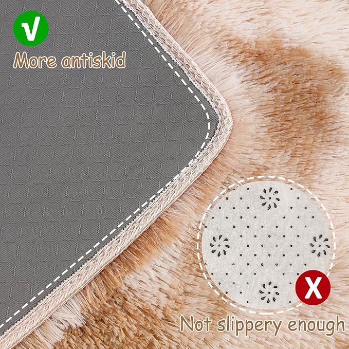Super Soft Fluffy Living Room Area Rugs 2x6 ft Tie-Dyed Beige Shaggy Furry - Image 4