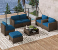 LOUVIXA 7 Piece Outdoor Patio Furniture Set, Rattan Chairs Glass Table Wicker by LOUVIXA