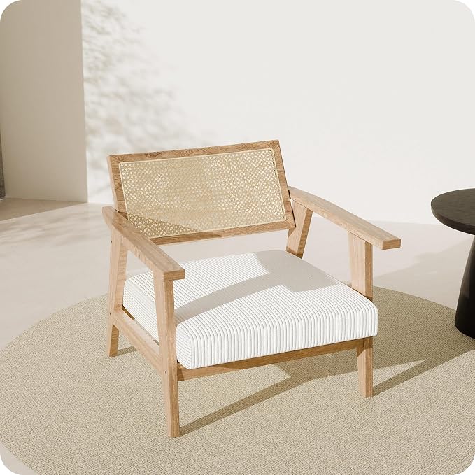 BELLEZE Mid Century Modern Rattan Chair Accent Natural Wood Armchair - Image 8