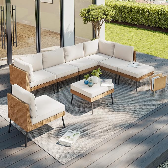 Aoxun 8 Piece Patio Furniture Set, 8 Seats Outdoor Sectional Sofas by Aoxun