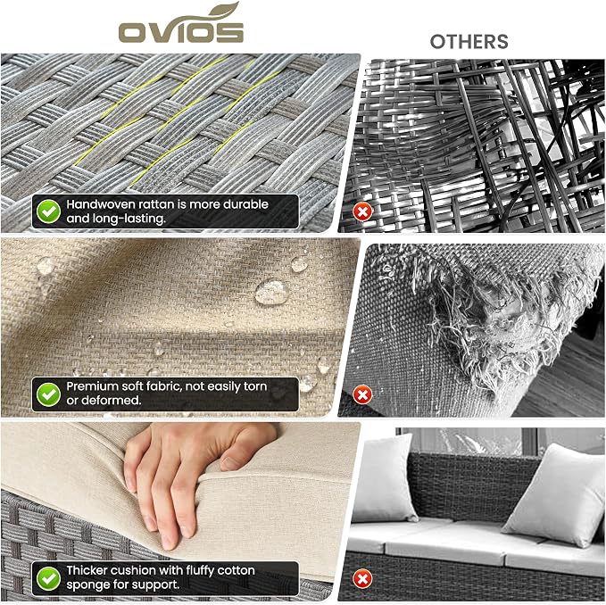 ovios 7 Pieces Patio Furniture Set, Outdoor Wicker Sectional Sofa - Image 9