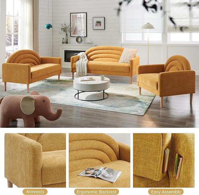 63" Small Loveseat Sofa for Small Spaces, Mid Century Modern Sofa, Linen - Image 8
