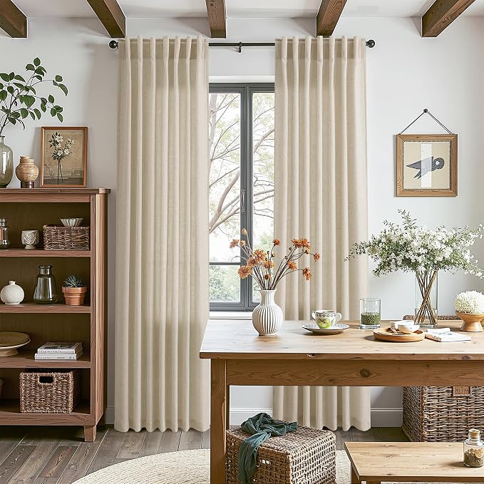 Eggshell Beige Linen Curtains 80 Inch Length - Image 8