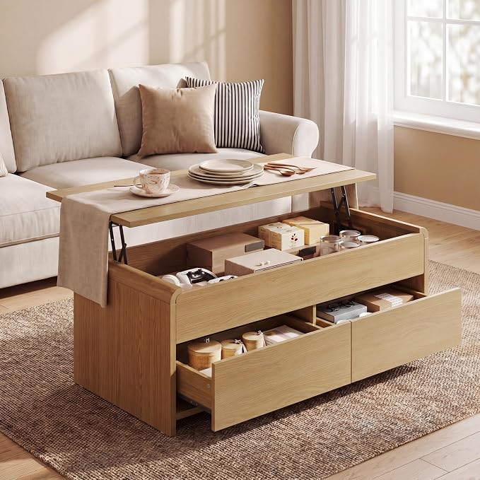 Coffee Table Lift Top with 2 Drawers, 40 Inch Multi-Function Coffee Table with by Homiflex