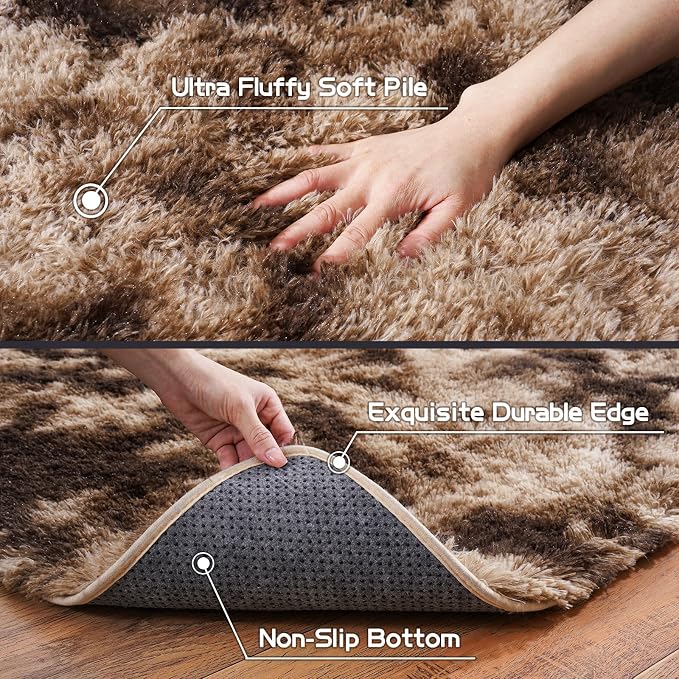 Pionblank 8x10 Rug for Living Room, Fuzzy Plush Large Area Rug Brown, Fluffy - Image 8