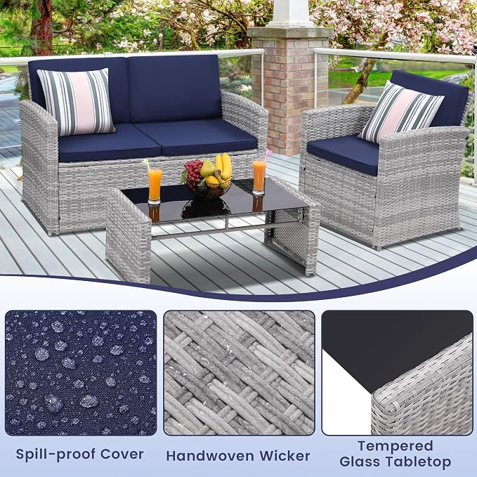 KROFEM 4-Piece Patio Furniture Set, Wicker Outdoor Rattan Sectional Sofa - Image 5