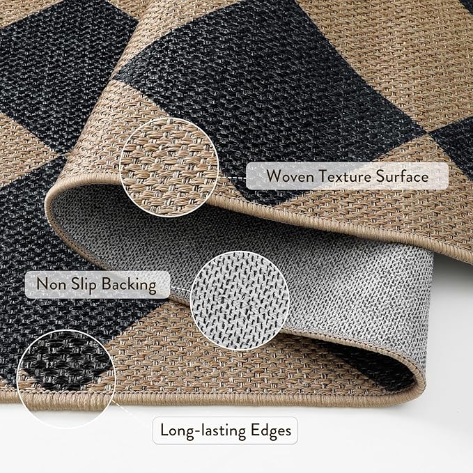 Lahome Colette Checkered Easy Jute Area Rug 8x10, Large Living Room Patio Rug - Image 4