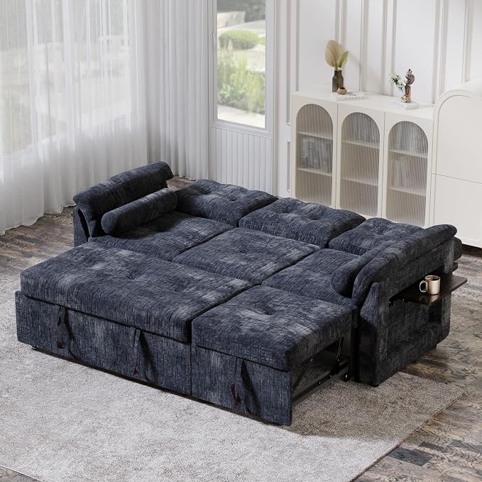 Convertible Sleeper Sofa Bed, 63 Inch Chenille Pull Out Couch - Image 9