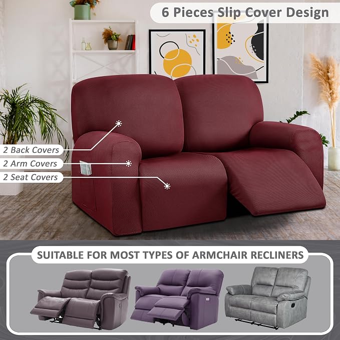 ULTICOR Reclining Loveseat Slipcover, 6-Piece Yarn Dyed Loveseat Reclining Sofa - Image 5