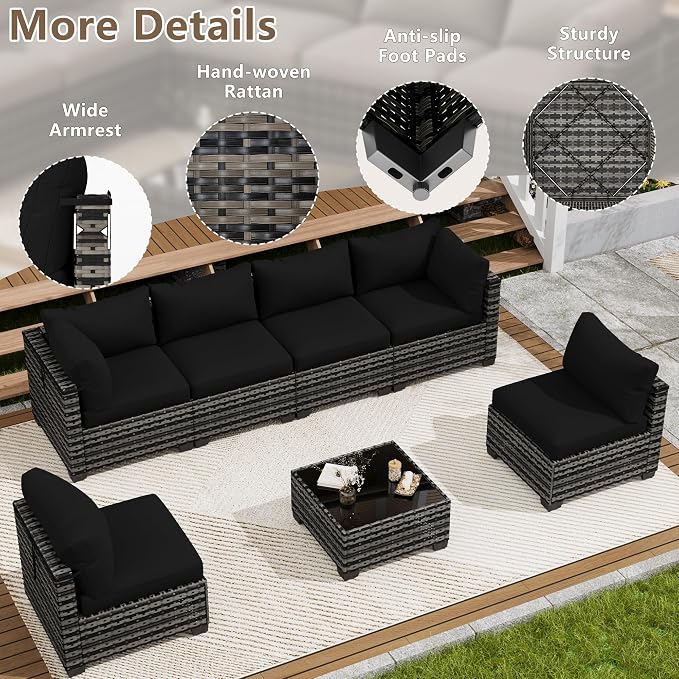 LOUVIXA 7 Piece Outdoor Patio Furniture Set, Outdoor Sectional Sofa, Wicker - Image 4
