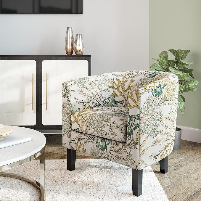 BELLEZE Living Room Chair, Linen Round Accent Barrel Chair, Club Tub Sofa Chair by BELLEZE