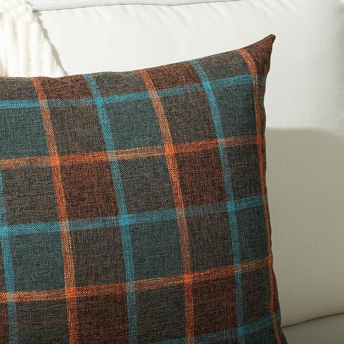 Stellhome Pack of 2 Fall Linen Buffalo Check Throw Pillow Covers, Farmhouse - Image 4