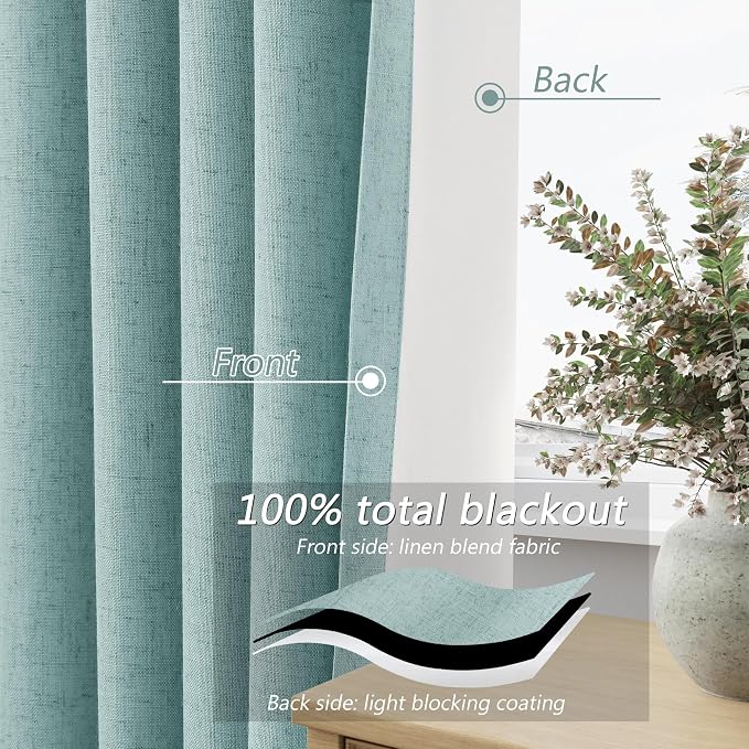 Guken 100% Blackout Linen Curtains 63 Inch Length 2 Panels Set - Image 4