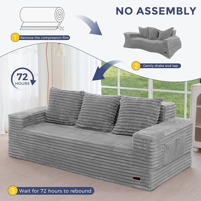 MAXYOYO Loveseat Sofa Bed, Striped Faux Fur Foldable Floor Sofa Couch in A Box - Image 9