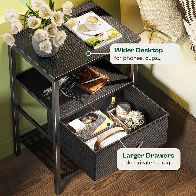 Huuger Night Stand with Fabric Drawer, Side Table with Mesh Shelf, Bedroom - Image 5