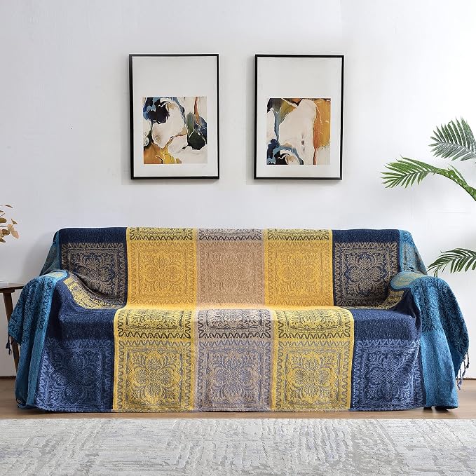 Bohemian Throw Blanket for Couch，Colorful Chenille Tassels Boho Woven Hippie - Image 6