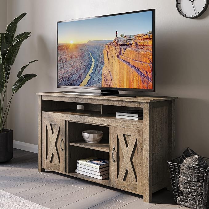 BELLEZE Modern 48 Inch Barn Door Wood TV Stand & Media Entertainment Center - Image 2