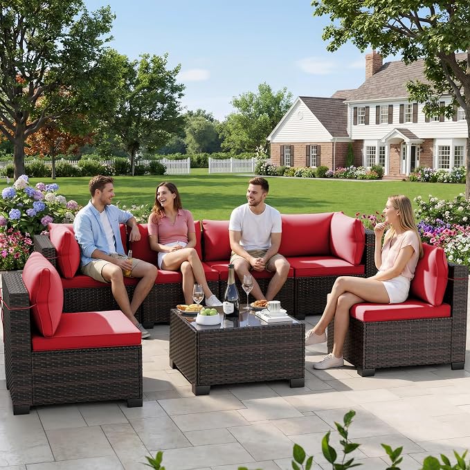 CHABATREE 7pcs Outdoor Patio Furniture Sets, Rattan Conversation Sectional Set - Image 7