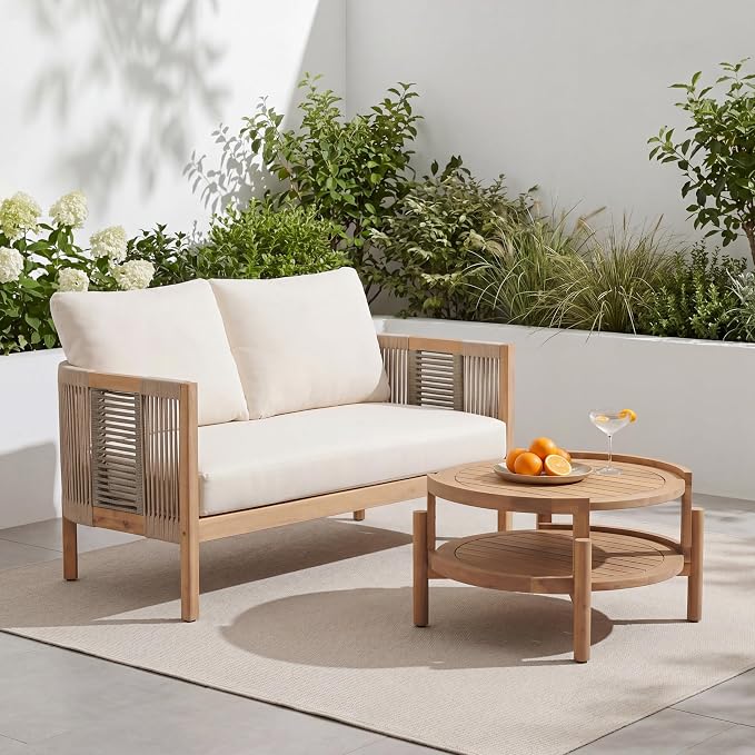 Christopher Knight Home Outdoor Acacia Wood Loveseat - Image 3