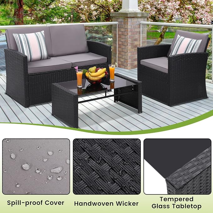 KROFEM 4-Piece Patio Furniture Set, Wicker Outdoor Rattan Sectional Sofa - Image 5