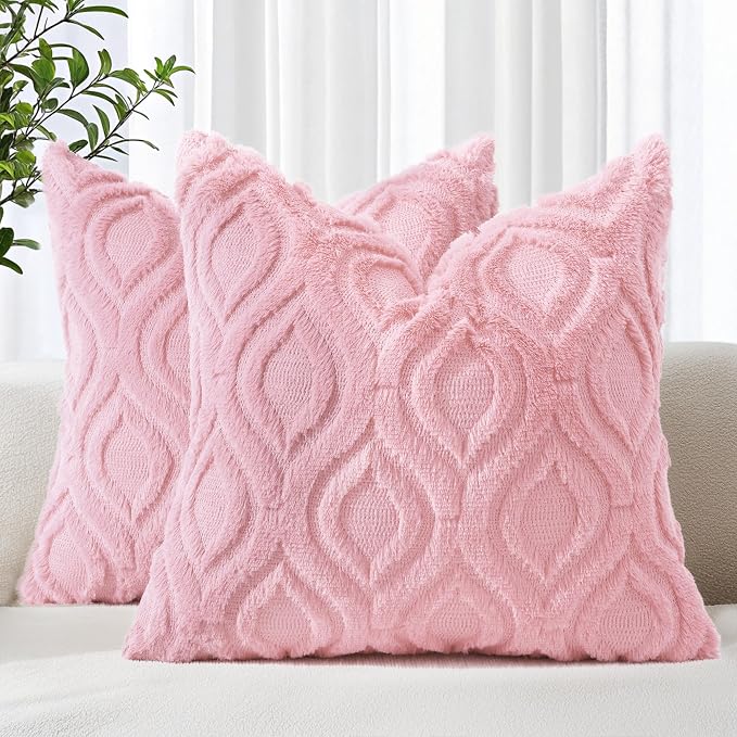 decorUhome Summer Throw Pillow Covers 22x22 Inch Set of 2, Soft Plush Faux Wool by decorUhome