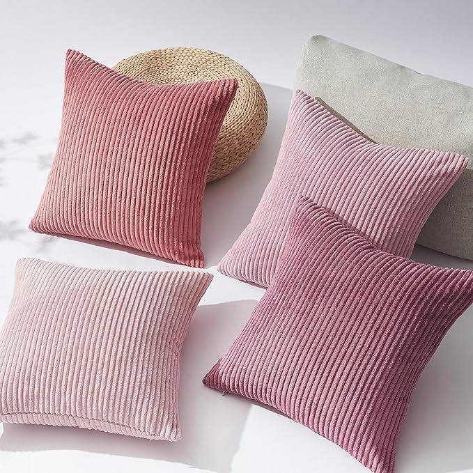 Topfinel Pink Throw Pillows Covers 18x18 Inch Set of 4, Farmhouse Corduroy - Image 2