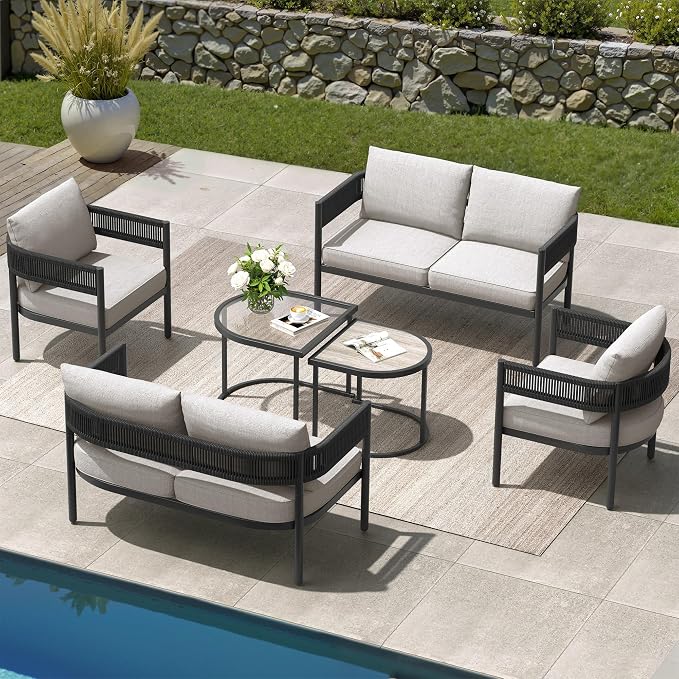 Grand patio 6-Piece Outdoor Furniture Set, 6 Seats Wicker Sofa Conversation Set - Image 9