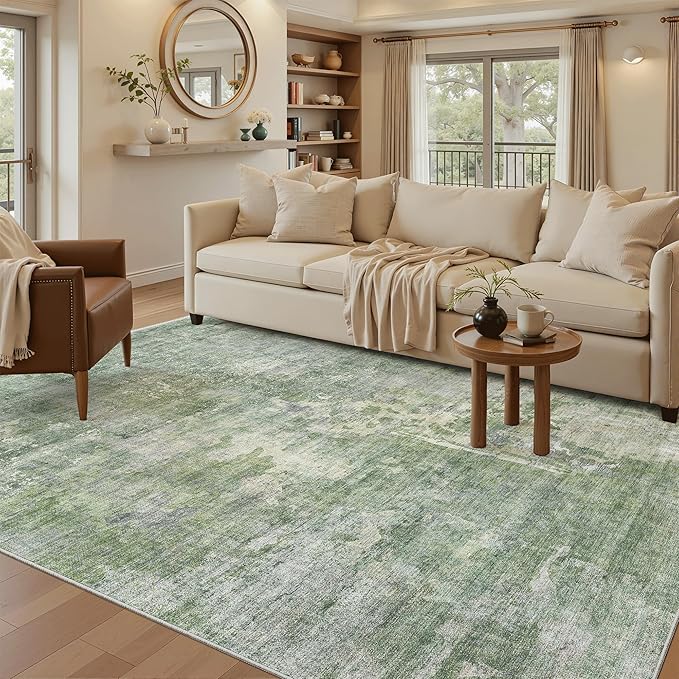 7x9 Area Rug for Living Room Washable Abstract Vintage Soft Thin Indoor Floor by Soalmost