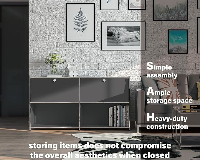 Metal Sideboard with 2 Flap Doors, DIY Modern Home Furnishing, Foyer - Image 3