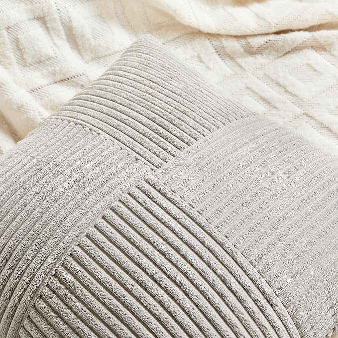 Fancy Homi 2 Packs Neutral Grey Long Lumbar Decorative Throw Pillow Covers - Image 3