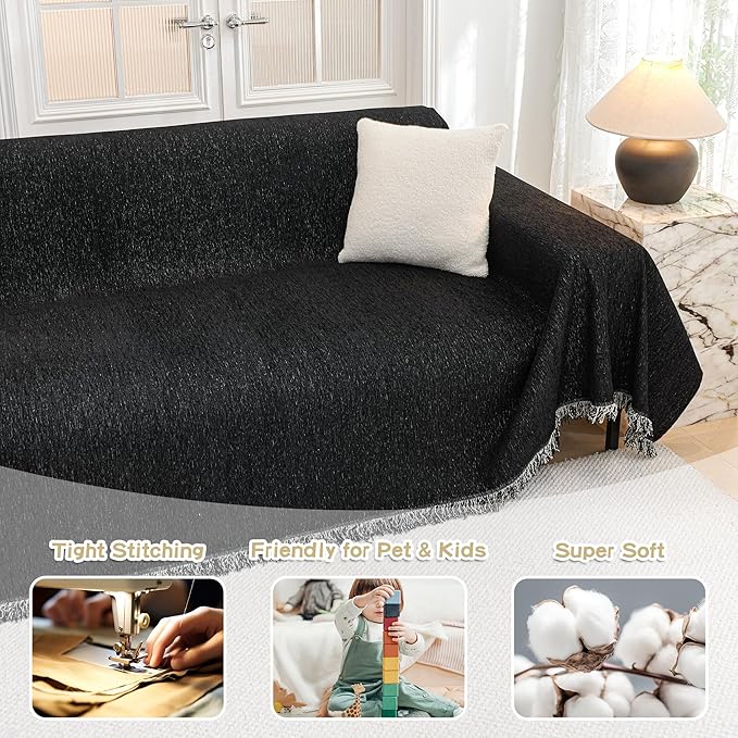 MYSKY HOME Black Chenille Sofa Slipcover Couch Covers - Image 2