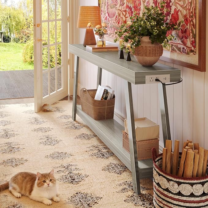 Huuger Console Table with Charging Station, USB-C Port, 2 Tiers Entryway Table - Image 3