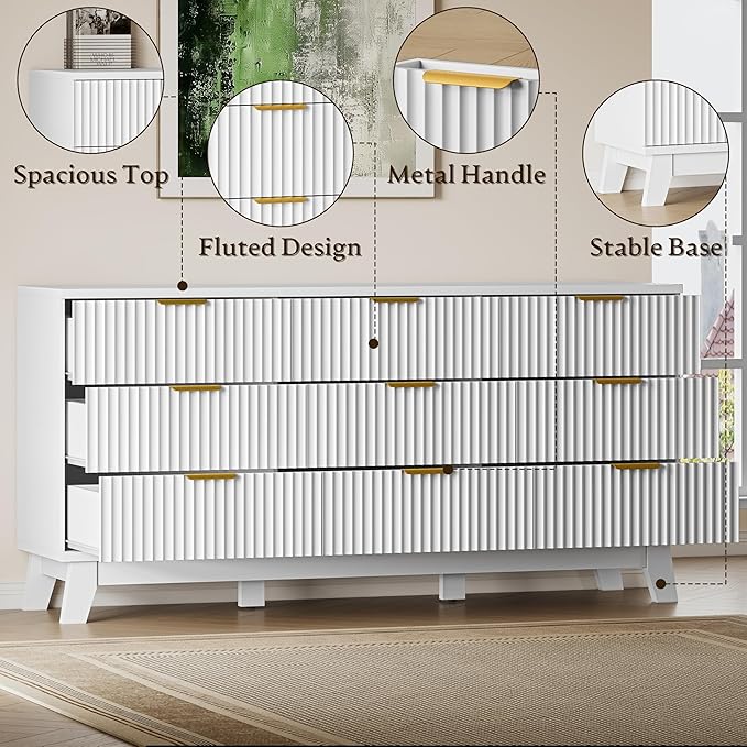 BORNOON Fluted 9 Drawer Dresser, 57.1" Wide Modern Boho Chest of Drawers - Image 5