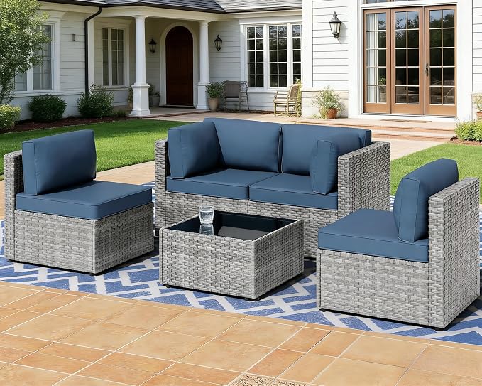 MOCHITO 5 Pieces Outdoor Patio Furniture Sets, All-Weather Sectional Sofa Grey by Unknown