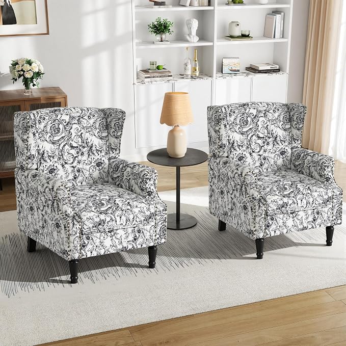 Pia Ricco Set of 2 Floral Accent Chairs, High Back Upholstered Armchairs by PiaRicco