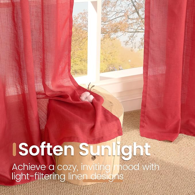 BGment Red Linen Curtains 72 Inches Long - Image 3