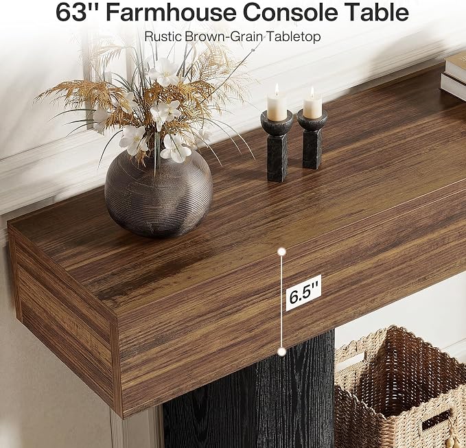 Tribesigns 63" Console Table, Farmhouse 2-Tier Entryway Table - Image 6
