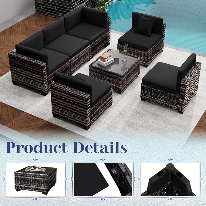 KIGOTY 14-Piece Patio Furniture Set, All-Weather PE Rattan Outdoor Sectional - Image 4