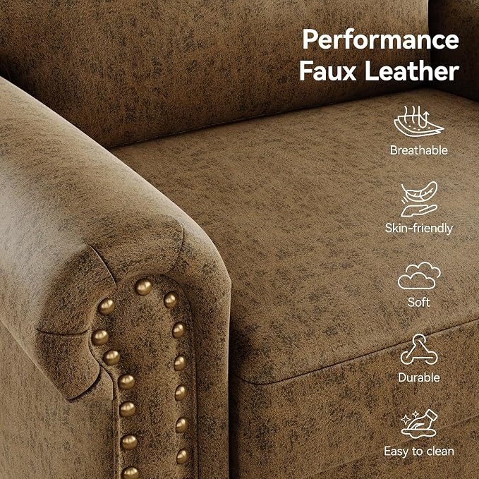 Nailhead Trim Accent Chair, Faux Leahter Mid Century Modern Living Room Arm - Image 5