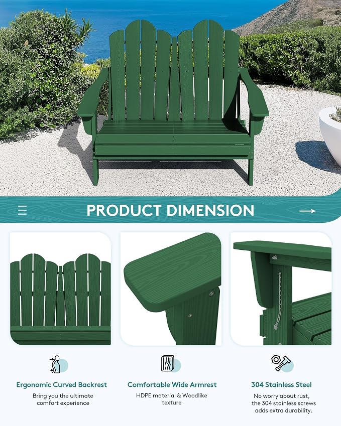 SERWALL 3 Pieces Patio Adirondack Bench Set, 2 Folding Adirondack Bench & 1 - Image 7