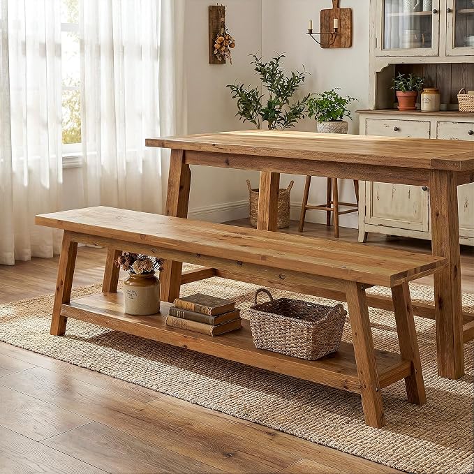 63” Wood Dining Room Bench, Farmhouse Kitchen Bench - Image 6