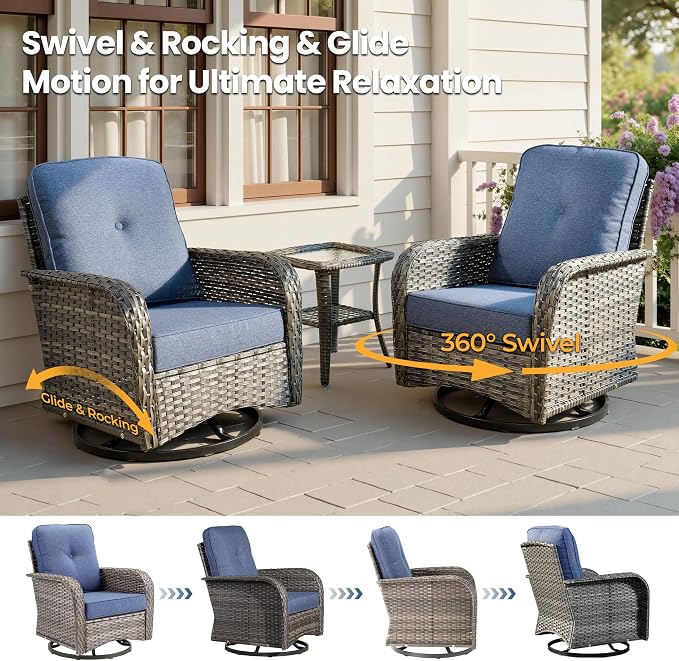 Weaxty Outdoor Swivel Rocker Patio Chairs, 3 Pieces Patio Furniture Set - Image 3