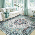 Area Rugs 5'x7' Washable Non-Slip, Floral Vintage Distress Print Pattern by RELEANY