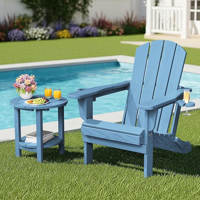 SERWALL Round Outdoor Side Table, HDPE Small Adirondack End Table, 2-Tier Patio - Image 9
