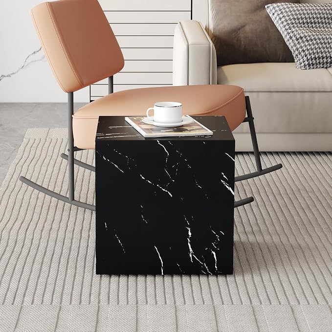 16'' Cube Coffee Table with Marble Stone Pattern, Square No Assembly End Table - Image 3