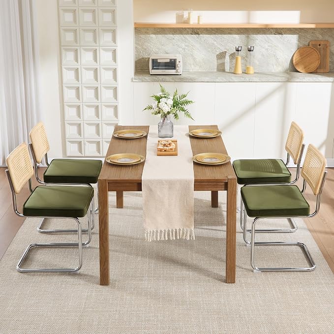 Zesthouse Natural Rattan Dining Chairs Set of 2, Olive Green Modern Kitchen - Image 8