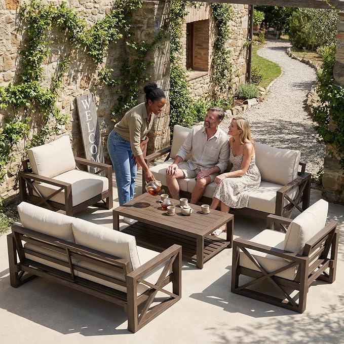 UDPATIO Aluminum Patio Furniture Set, Faux Wood Grain Modern Outdoor Furniture - Image 7