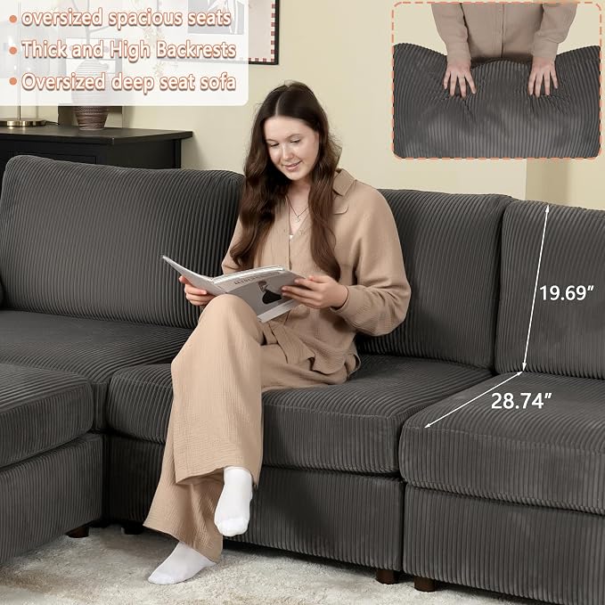 EASE MOOSE Sectional Modular Sofa, Oversized L Shape Sectional Couch Wide Deep - Image 6