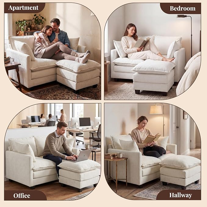 Loveseat Sofa with Ottoman, Cloud 3-Layer Cushion & 27" Deep Seat Modern Small - Image 9